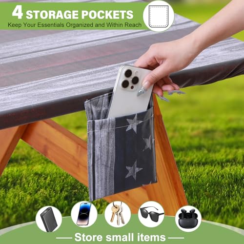 Fitted Picnic Table Cover with Bench Covers Waterproof Elastic Edges Rectangle Patio Tablecloth Outdoor Camping Essentials Stuff Rv Accessories Summer Trip Travel Supplies Party Camper Gifts, 6 ft - color: Red Flag, size: 72in