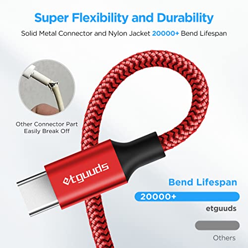 etguuds 6ft USB A to USB C Cable, 2Pack Fast Charging Cord Type C Charger - color: Red, size: 6ft