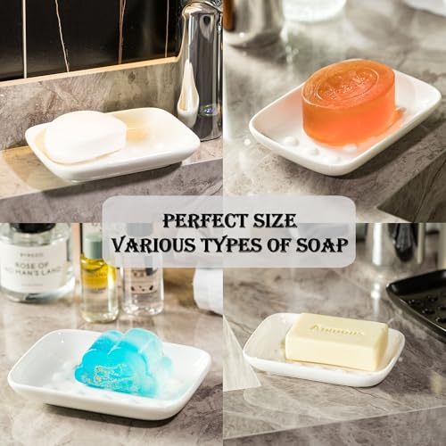 Miamolo Soap Dish, Ceramic Soap Holder Shower Soap Dish for Bar Soap Sponge, Soap Saver Tray for Bathroom Kitchen Sink, White - color: White, size: Floating Point Design
