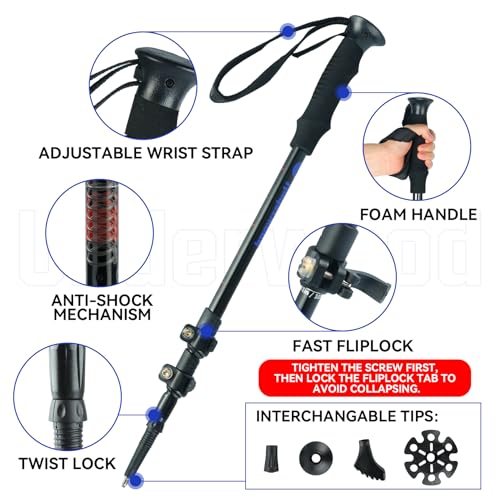 Trekking Poles Collapsible Hiking Poles, Lightweight Aluminum Hiking Sticks - color: Red