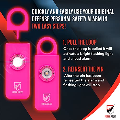 Original Defense® Siren Self-Defense Alarm - 130 dB Keychain Alarm with LED Strobe Light for Women, Children, and Elderly - Police Recommended - (Magenta, 1 Count) - color: Magenta