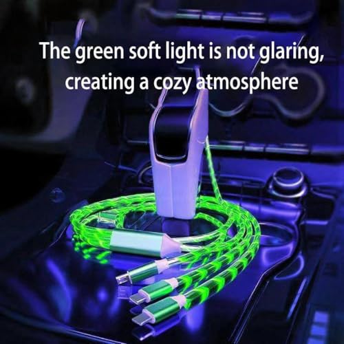 IHAO Multi Connectors Fast Charging Cable 3 Combinations in One Cable USB A to USB C/Micro USB Cord Lighted Up LED Flowing Compatible with Most of Electric Device-47 Inches Green - color: 3 Combinations Green