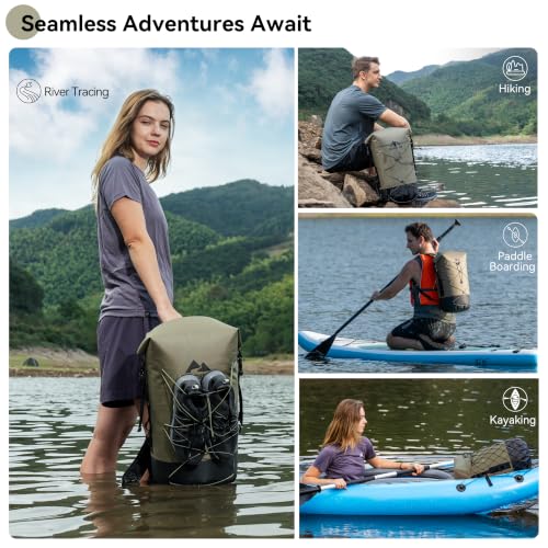 MARCHWAY Floating Roll Top Dry Bag, Flexible Lightweight TPU-coated Nylon Waterproof Backpack 20L/30L/40L with Padded Straps for Boating, Kayaking, Swimming, Hiking, Beach (Green, 20L) - color: Green, size: 20L