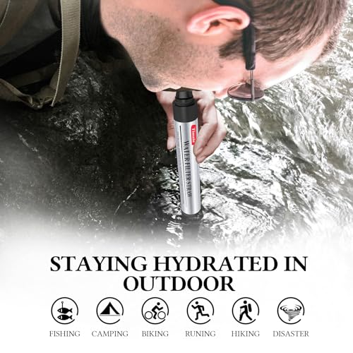 Timain 6 Pack Mini Water Filter Straws,Water Purifier Survival for Emergency Preparedness,Break Glass,Travel,Camping, Hiking,Fishing,Hunting (6)