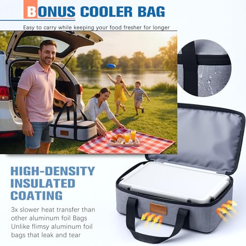 Chilled Portable Snackle Box Container with Ice Pack, Divided Serving Tray with Insulated Bag, Beach Essentials for Summer, Snack Containers for Road Trip Charcuterie Snack Picnic, White - color: White