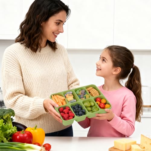 MaMix Snackle Box Container,Leak-Proof Snack Box 8 Compartment Divided Serving Tray with Lid, Dishwasher Safe Food Containers for Fruit Candy Snack Nuts Veggie Party (2 PACK) - color: GREEN+ROSE RED