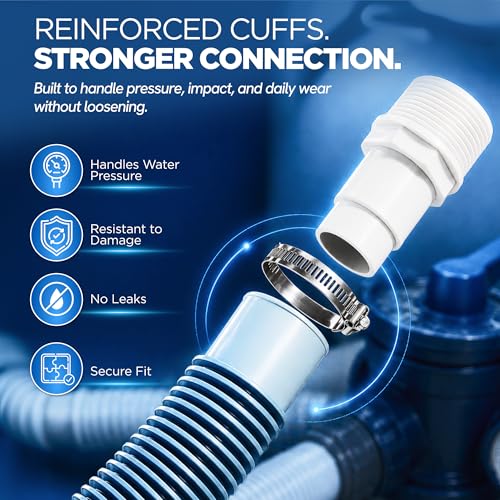 Filter Hose Kit - Clamps & Adapters - 1.5 in x 3 ft 2 Pack - PTFE | Above Ground Pool Systems, Sand And Pump Connections, Thread Seal Tape Included, Flexible Leak Resistant Design - size: 1.5" - 3 Feet (2 Pack)