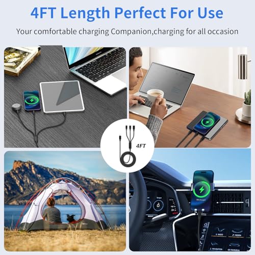 3 in 1 Multi Charging Cable, USB Cable Universal Charger, 2Pack 4FT | Phone Charger Cord with Type-C, Micro USB, L Port, Travel Charger for iPhone 17-8/Android, Travel Camping Essentials - color: Black