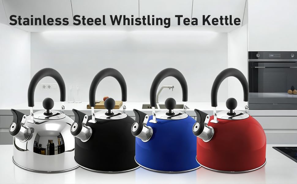 Lily's Home 2 Quart Stainless Steel Whistling Tea Kettle, the Perfect Stovetop Tea and Water Boilers for Your Home, Dorm, Condo or Apartment. Red - color: Red(2 Quarts)