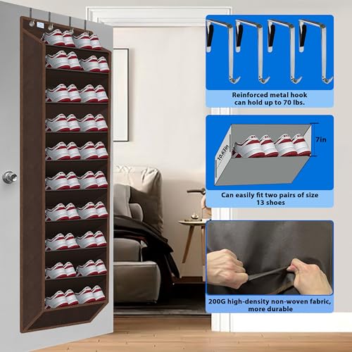 10 Tiers Shoe Organizer for Closet, 20 to 30 Pairs Shoe Rack Door - color: Coffee