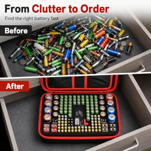 Comecase Battery Organizer Case for 140+ Batteries with Tester - size: 140+batteries