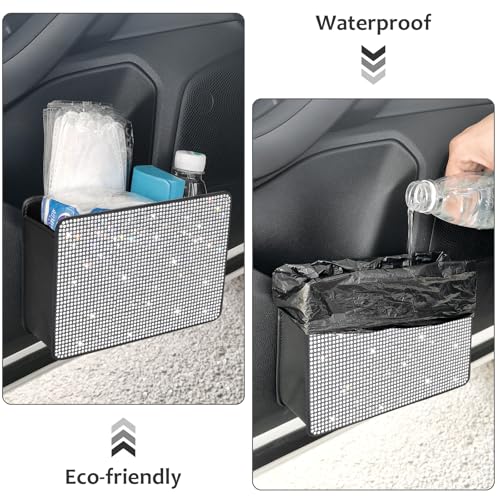 Accmor Bling Car Trash Can, Foldable Vehicle Trash Bin Dustbin Garbage Organizer Storage, Sparkling Crystal Rhinestone Trash Bags Holder Container with 30pcs Garbage Bag Car Accessories for Auto, SUV - color: Black/White