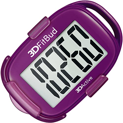 3DFitBud Simple Step Counter Walking 3D Pedometer by 3DActive with Clip, Lanyard Accurate Step Tracker Large Display, Easy to Use for Kids Men Women Adult Seniors Daily Step Tracking - A420S - color: Plum