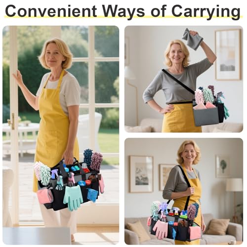 Wearable Large Cleaning Caddy Bag for Housekeepers (Black&Gray) - color: Black&Gray, size: Cleaning Bag
