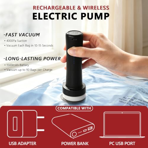 Travel Vacuum Bags for Clothing with Cordless Pump 8 Large, Clear - color: Clear, size: 8 Large
