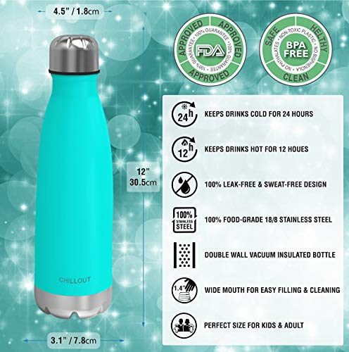 CHILLOUT LIFE 25oz Insulated Stainless Steel Water Bottle, Leak Proof - color: Aqua Blue