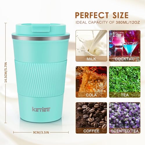 KETIEE Travel Mug 12oz: Vacuum Insulated Coffee Mug with Leakproof Lid - color: G1-Blue-C