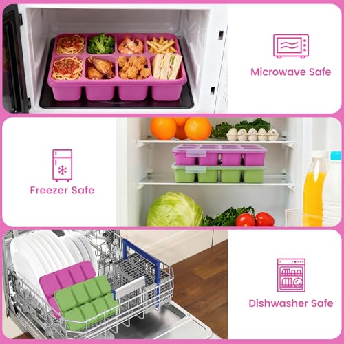 MaMix Snackle Box Container,Leak-Proof Snack Box 8 Compartment Divided Serving Tray with Lid, Dishwasher Safe Food Containers for Fruit Candy Snack Nuts Veggie Party (2 PACK) - color: GREEN+ROSE RED