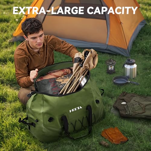 HEETA Waterproof Duffel Bag Travel Motorcycle Dry Bag Backpack 60L/80L/110L - color: Pitch Green, size: 80L
