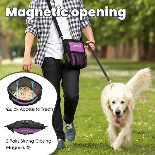 Dog Treat Pouch, 4 Cup Training Bag, Magnetic Closure, 3 Way Wear, Purple - color: Purple
