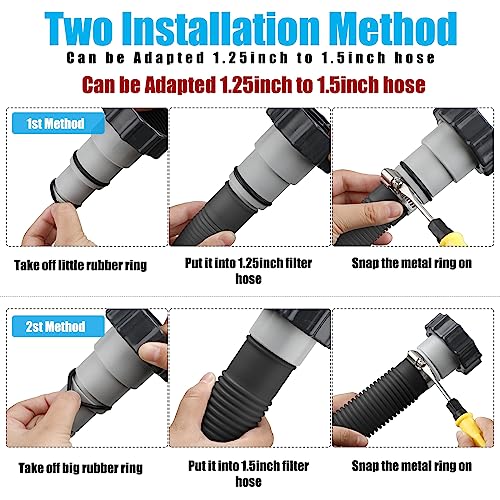 Upgrade 2 Pcs 1.5'' Diameter 59'' Length Swimming Pool Filter Hose with 4 Clamps 2 pcs 1.25 to 1.5 Type B Adapter 2 Replacement Hose Adapter W/collar for Pumps Above Ground Pools(Black) - color: Black