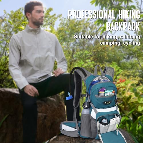 N NEVO RHINO Hydration Backpack, 18L Hiking Backpack with 3L Water Bladder | Multipurpose Water Backpack High Flow Bite, Insulated Hydration Pack Ideal for Hiking and Cycling - color: Lake Blue