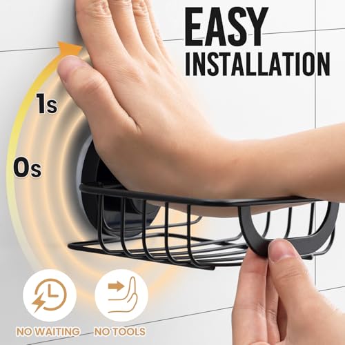 Bar Soap Holder with Hooks, Suction Cup Soap Dish Stainless Steel | Soap Holder Shower Wall Mounted, Soap and Razor Holder for Shower, Rustproof for Bathroom, Sponge Holder Saver, Black - color: Black, size: 1 Tire