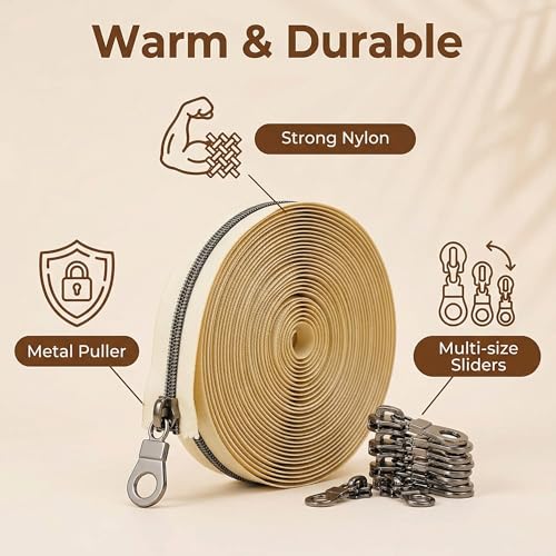 Sawoake 10 Yards Bulk Zipper(#5) Gunmetal Teeth with Beige Nylon Coil Zipper By The Yards,Can Replace 10PCS Sliders - color: Gunmetal-Beige-1