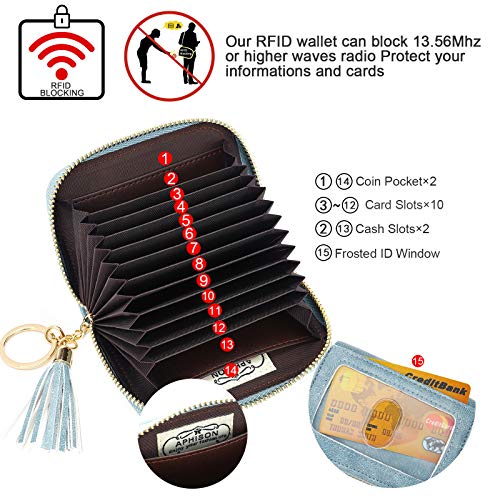 APHISON RFID Credit Card Holder Zipper Card Case Keychain Small Wallet for Women 1927 BLUE - color: 0-3BLUE（single zip）