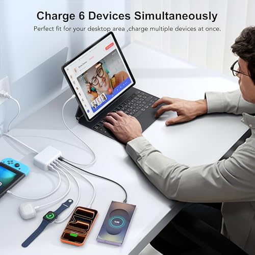 USB C Charger Block, GaN Fast USB Charging Station Hub with 100W Max 6-Port - color: A-White, size: 100W