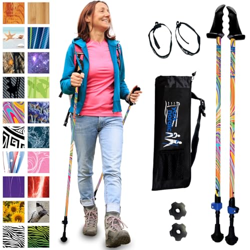 York Nordic Motivator Walking Poles for Balance and Rehab - Patented Stability Grips - Lightweight, Adjustable, and Collapsible - 2 Pieces Adjustable w/flip Locks - Heights 4'6" up to 6'2" - 230 lbs - color: Groovy