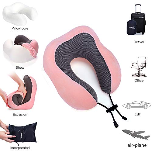 TALLGO Travel Pillow, Best Memory Foam Neck Pillow Head Support Soft Pillow for Sleeping Rest, Airplane Car & Home Use (Pink) - color: Pink