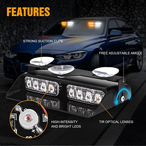 XRIDONSEN 2 in 1 Dash Strobe Lights Interior Windshield Emergency Lights - color: Amber/White