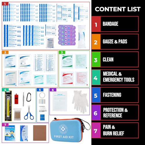 Premium First Aid Kit - 305 Piece Dual-Color Emergency Kit with Hard Shell & Fluorescent Interior Coating, Compact Survival Kit for Home, Car, Travel, Hiking & Outdoor(Blue/Orange) - color: Blue/Orange