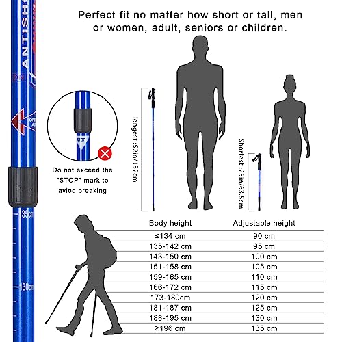 Trekking Poles,Adjustable Shock Absorbing Hiking Walking Stick-2Pcs | Aviation aluminum,Collapsible, Lightweight, All-terrain walking poles, Carry bag included - color: blue