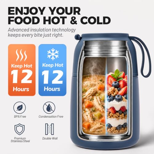 Itslife Insulated Thermo Food Jar for Hot & Cold Food for Adult, 17 oz Soup Thermal Hot Food Containers for Lunch, Triple Layer Insulation Stainless Steel Food Jar with Spoon - color: Gray3