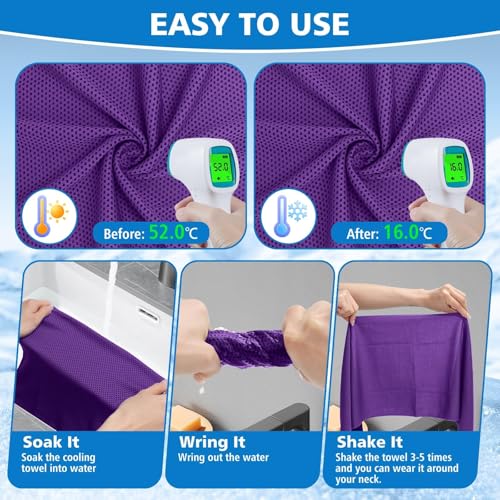 24 Pack Cooling Towels Bulk for Neck and Face 40"x12" Ice Cooling Sweat Rags Microfiber Soft Breathable Soft Chilly Towel for Yoga Golf Sport Running - color: Purple