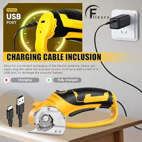Cordless Electric Scissors 3.6V – Rechargeable Rotary Blade Cardboard Cutter with Safety Lock, Ergonomic Grip & USB Charging – Perfect for Cardboard, Fabrics, Leather & DIY Projects - Yellow - color: Yellow