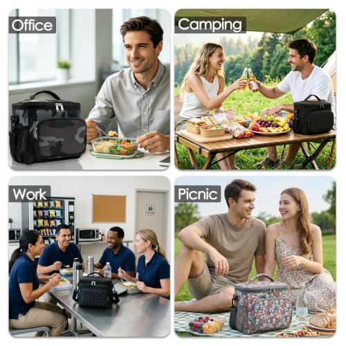 FlowFly Insulated Reusable Lunch Bag Adult Large Lunch Box for Women and Men with Adjustable Shoulder Strap,Front Zipper Pocket and Dual Large Mesh Side Pockets,Graffiti - color: Graffiti
