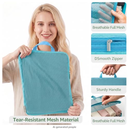 10 Set Compression Packing Cubes for Travel Essentials Suitcase, Mesh Collapsible Packing Cubes for 26 Inch Luggage, Expandable Travel Packing Organizers with Shoe Laundry Bag (Blue, 26") - color: Blue, size: 10 Set (For 26" Luggager/Large)