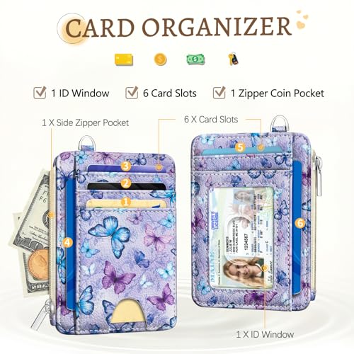 Kelvoris Credit Card Holder Small Wallet Women, Slim RFID, Butterfly - color: Colorful Butterfly