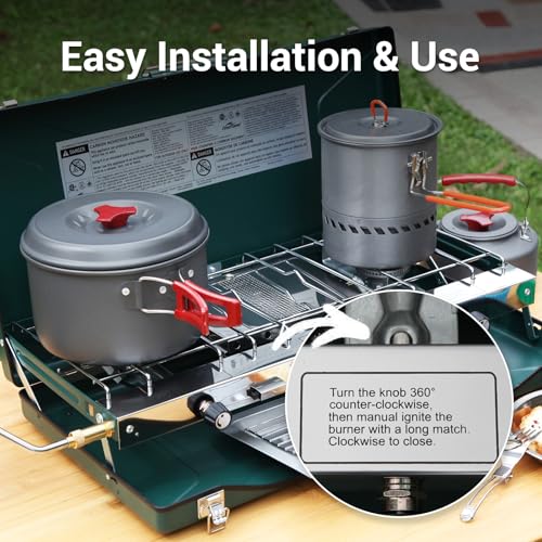 FineFlame Camping Stove, Propane Portable Camp Stove, 20400BTU-3 Burners - color: Green-3 burner-20400BTU