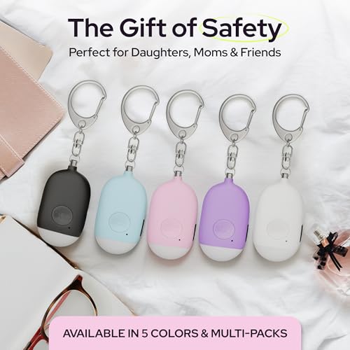 Weten Rechargeable Personal Alarm Keychain - 130dB Siren, LED Light - 3Pack Personal Safety Alert for Women to Carry - Panic Button Alarm for Security - Rape Whistle for Self Defense (Pink&Blue&White) - color: J - Pink&blue&white