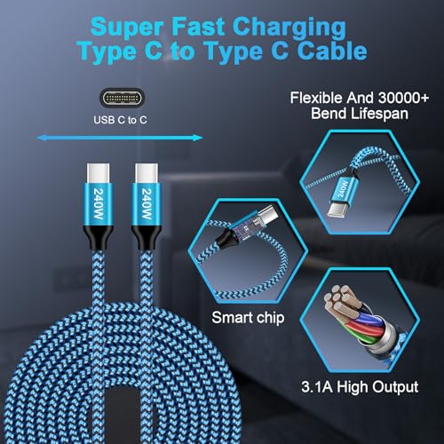 Samsung Charger Super Fast Charging 240W Type C Charger Cord 2Pack 3FT | Braided USB C to USB C Android Charger Cable for Samsung Galaxy S26 Ultra/S25/S24/S23/S22/S21/S20/iPhone 17 Pro Max/17/16/15
