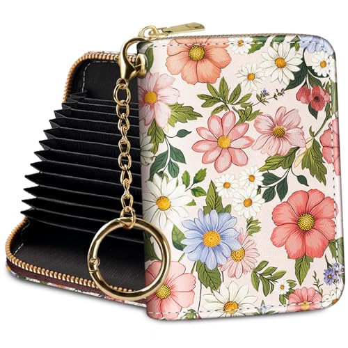 Yonlevres Credit Card Holder RFID Small Wallet Women Keychain Zipper - color: Floral
