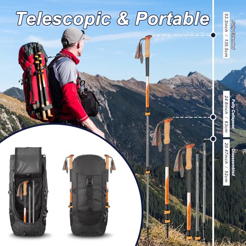 Hiking Poles, Ultra-Light Telescopic Trekking Poles,Portable Walking Sticks with Adjustable Height for Men and Women - color: Organge