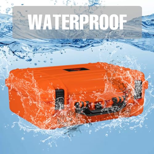 Jack Boss Waterproof Hard Camera Case with Pre-cut Foam,Orange | Portable Protective Hard Shell Case With Updated Plastic Material,Fit Drones,Camera,Equipments,18x13.6x6.8 Inch - color: ORANGE