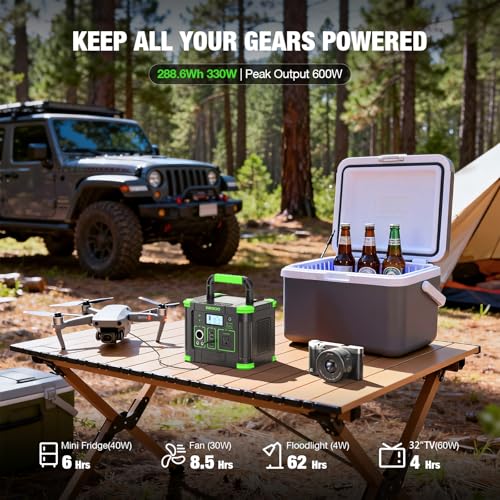 Portable Power Station 330W 288.6Wh Solar Generator Emergency Travel Backup - color: green