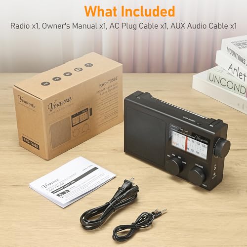 Portable AM/FM Radio with Bass Control, Equipped with a Built-in high-Power Speaker, Headphone Jack, and AUX Audio Input, Supports Battery or AC Power Operation (Black) - color: Black