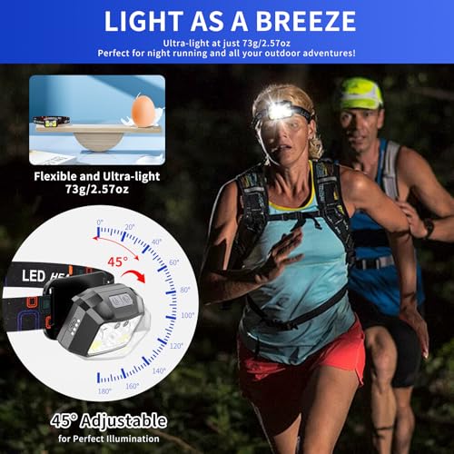 Headlamp Rechargeable LED, 400 Lumens with Red & White Light, 8 Modes, USB-C Charging, IPX4 Waterproof, for Running, Hiking, Fishing, and Camping - color: Black